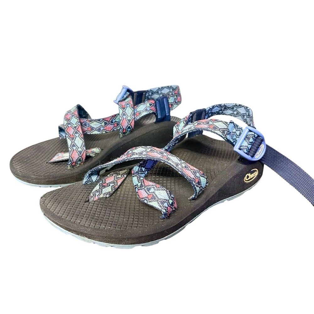 Chaco Womens Size 7 Sport Sandals Blue Geometric Strappy Hiking Outdoor Boho
